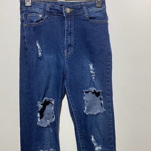 Bob Jeans Women's Blue Distressed Skinny Cotton Blend Jeans Size 7/8